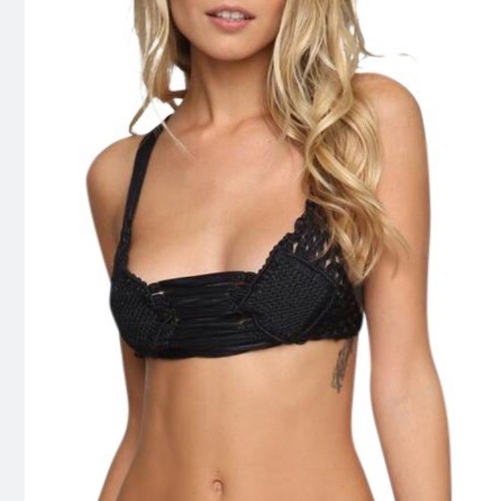Indah Koh Macrame Top Swim Bikini Festival Black Size Medium
